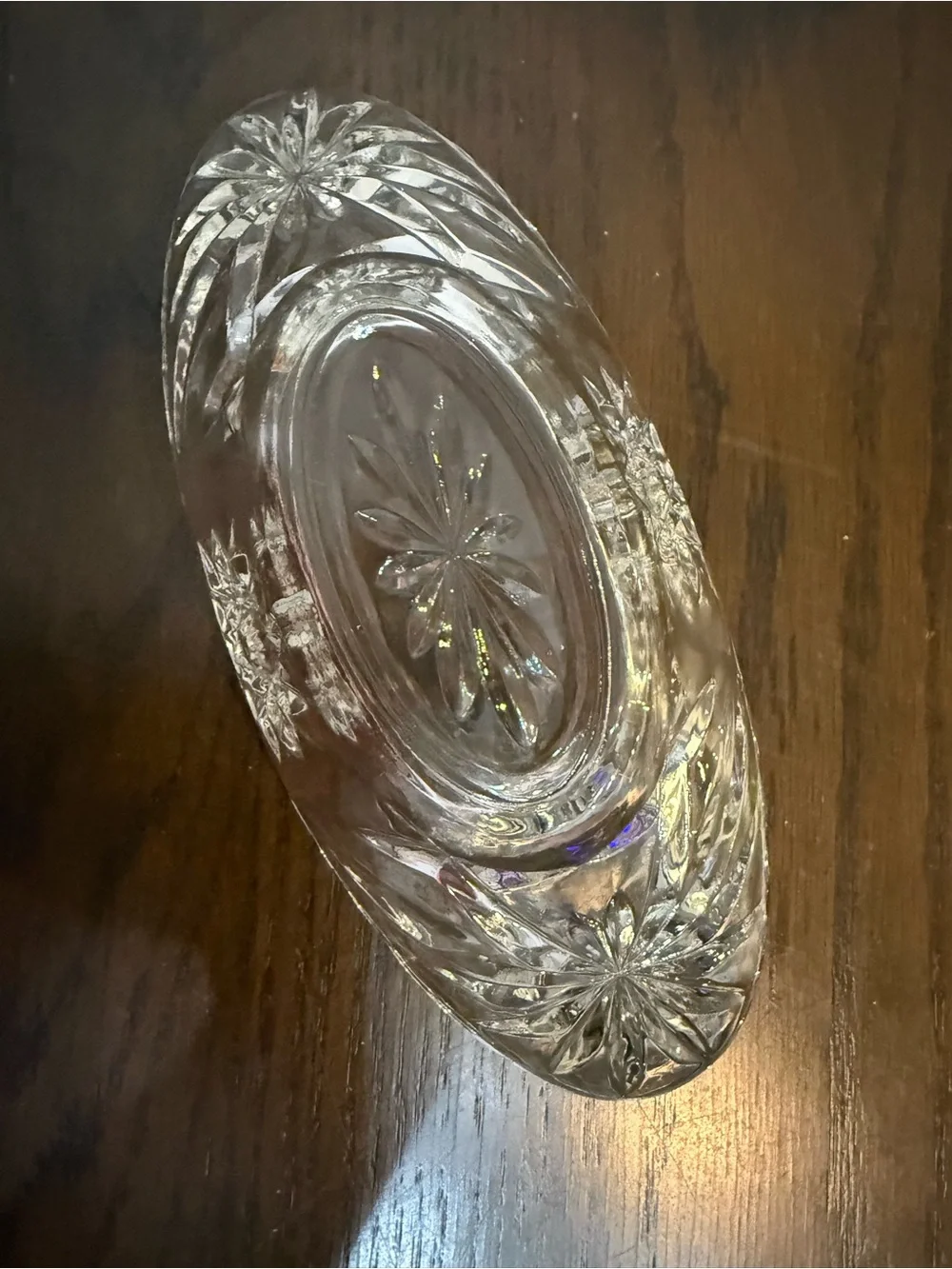 Share Vintage Star of David Anchor Hocking Cut Crystal Oblong Serving Dish 9 3/8